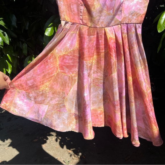 SAMANTHA PLEET TREASURE pink orange crystal gem print short sleeve asymmetrical - Picture 2 of 6